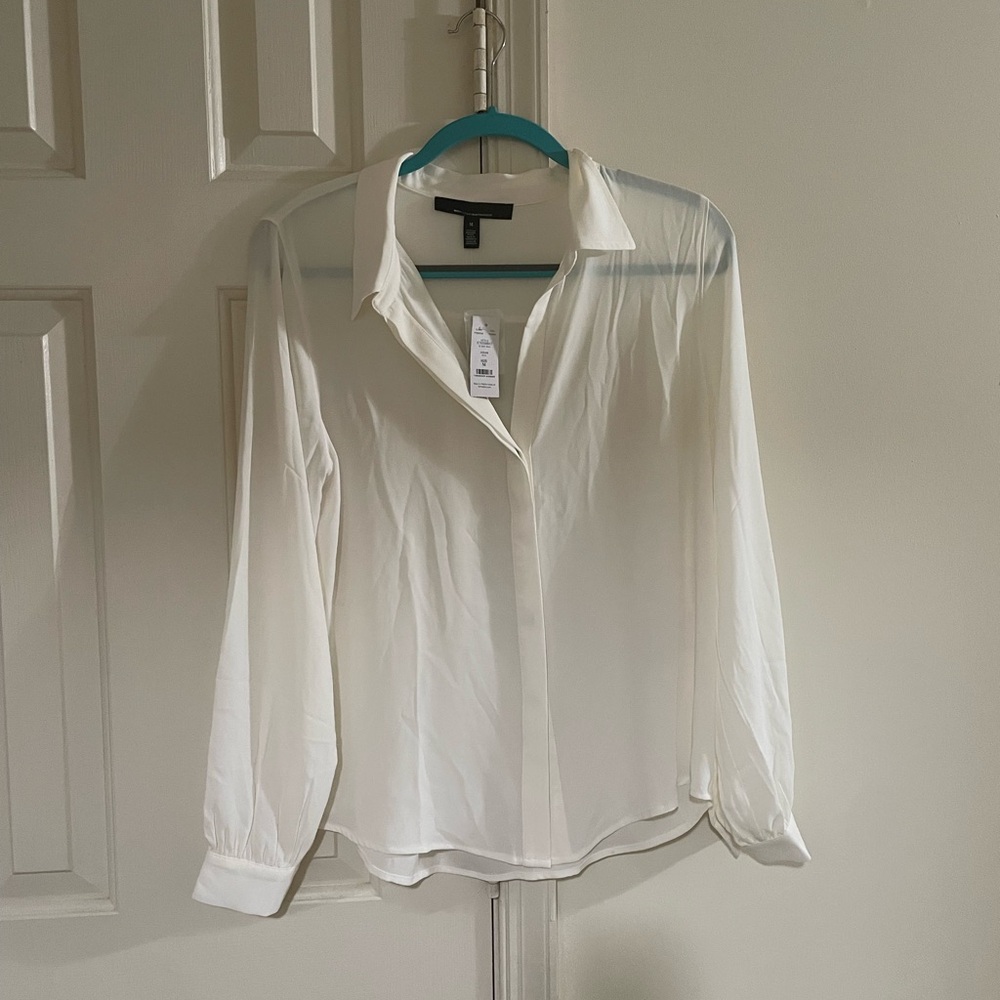 White House Black Market Ecru Button Down Blouse - Size Medium